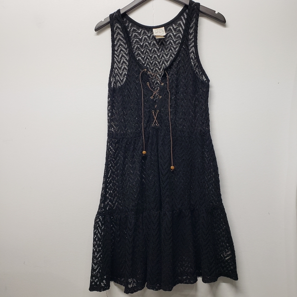 Mesh Sheer Sleeveless Swim Beach Cover Up Dress  L Lace Up Front Whimsigoth Goth